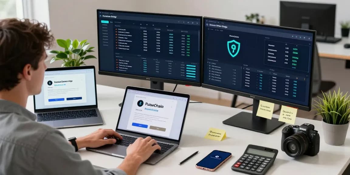 Efficient digital workspace utilizing the PulseChain Bridge for cryptocurrency transactions.