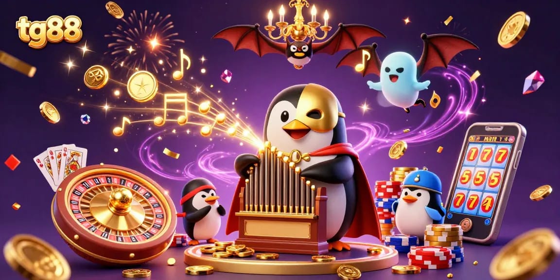 Experience the thrill of tg88 with cascading gold coins and vivid casino elements in a vibrant scene.