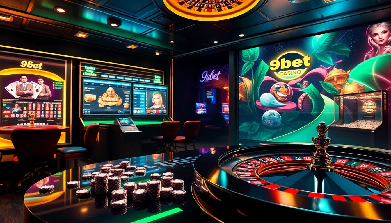Players engaging with the vibrant online gambling platform 9bet, exploring poker and roulette games.