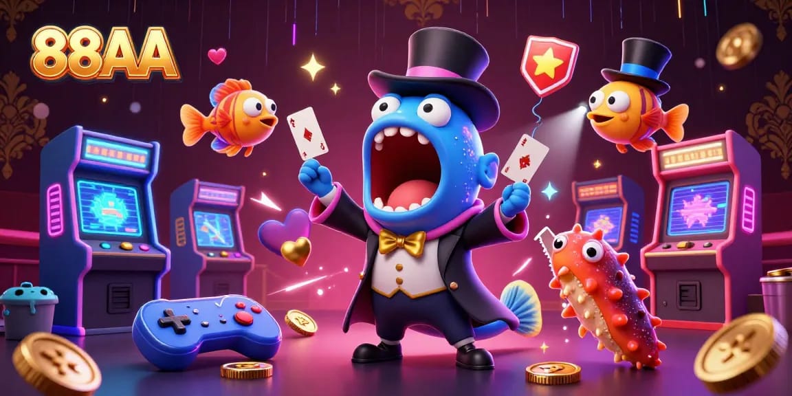 Engage with 88AA's vibrant casino world through a magic-themed underwater illustration featuring gaming elements.