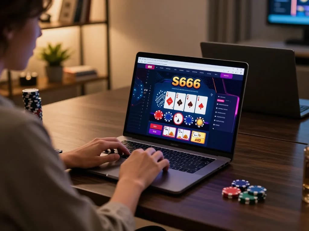 Player engaging with S666 online casino interface while comfortably seated.