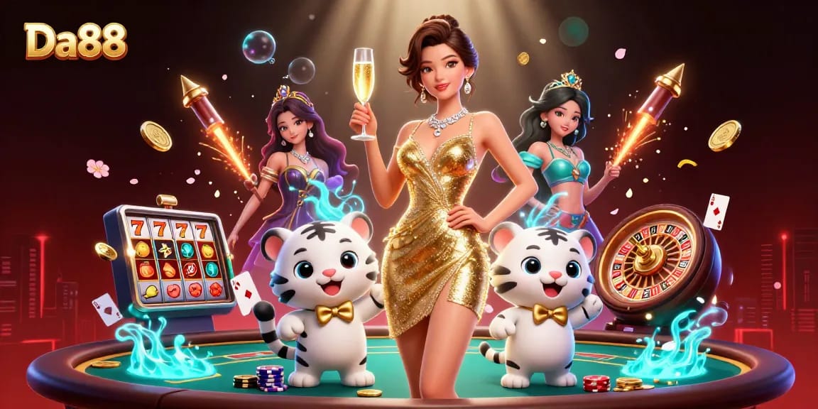 Engage with Da88's thrilling casino experience featuring glamorous characters and dynamic game elements.
