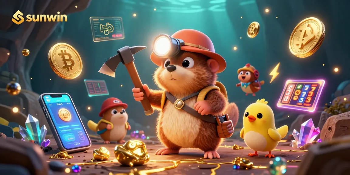 sunwin captivates players with a vibrant treasure hunt illustration in a crypto-themed casino