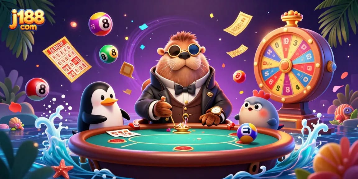 Engage with j188 com at an underwater poker showdown featuring unique characters.