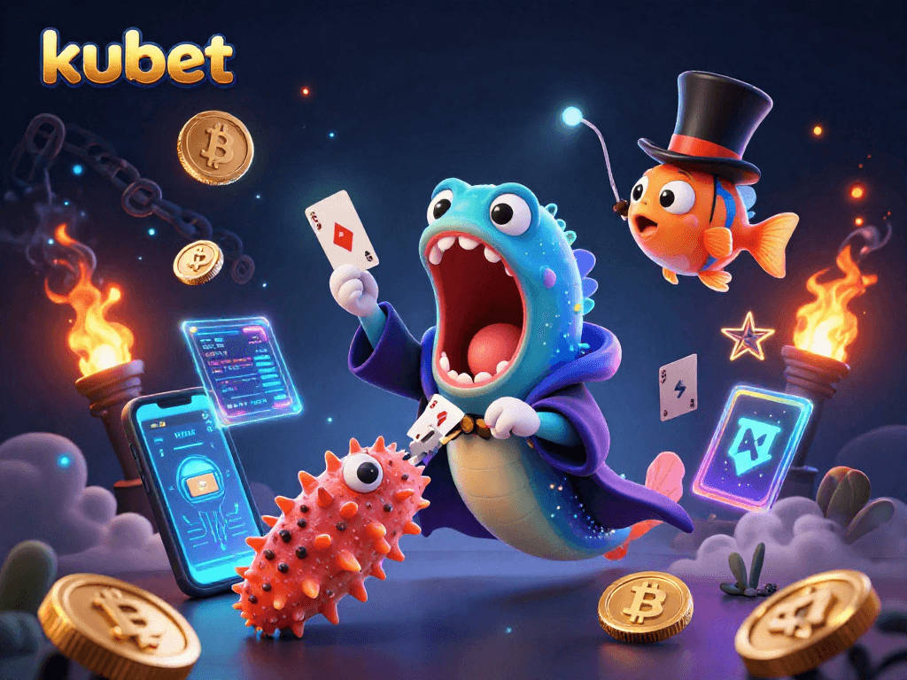 Engage with kubet's thrilling crypto casino experience featuring vibrant 3D characters and magical elements.