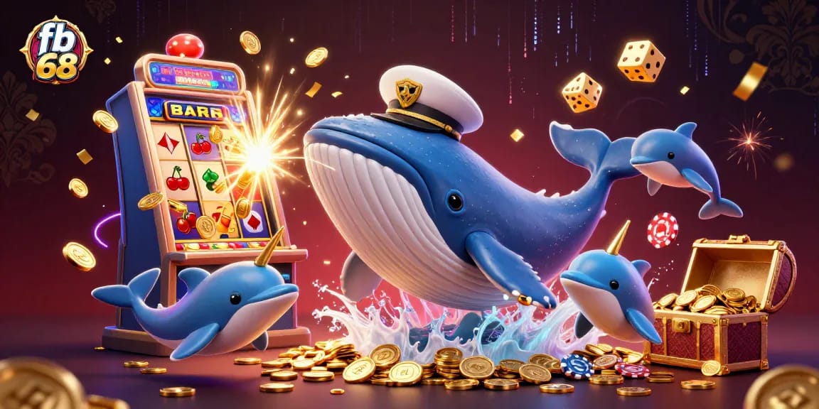 Catch the excitement at fb 68 with whales and dolphins in a vibrant casino scene!