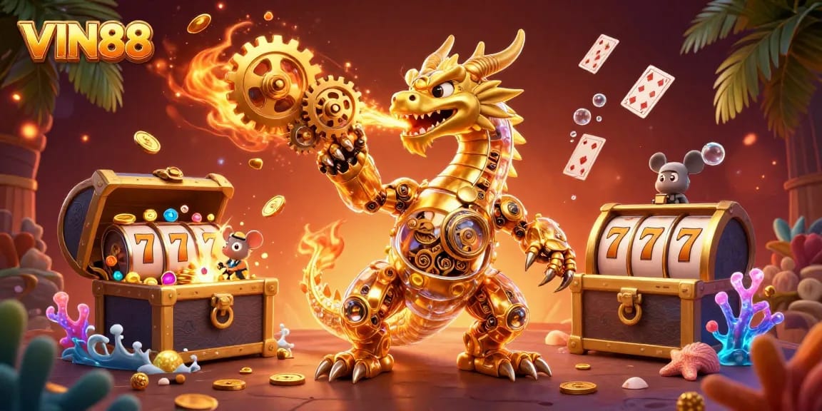 Experience the excitement of VIN88 casino games with golden dragon and jackpot elements.