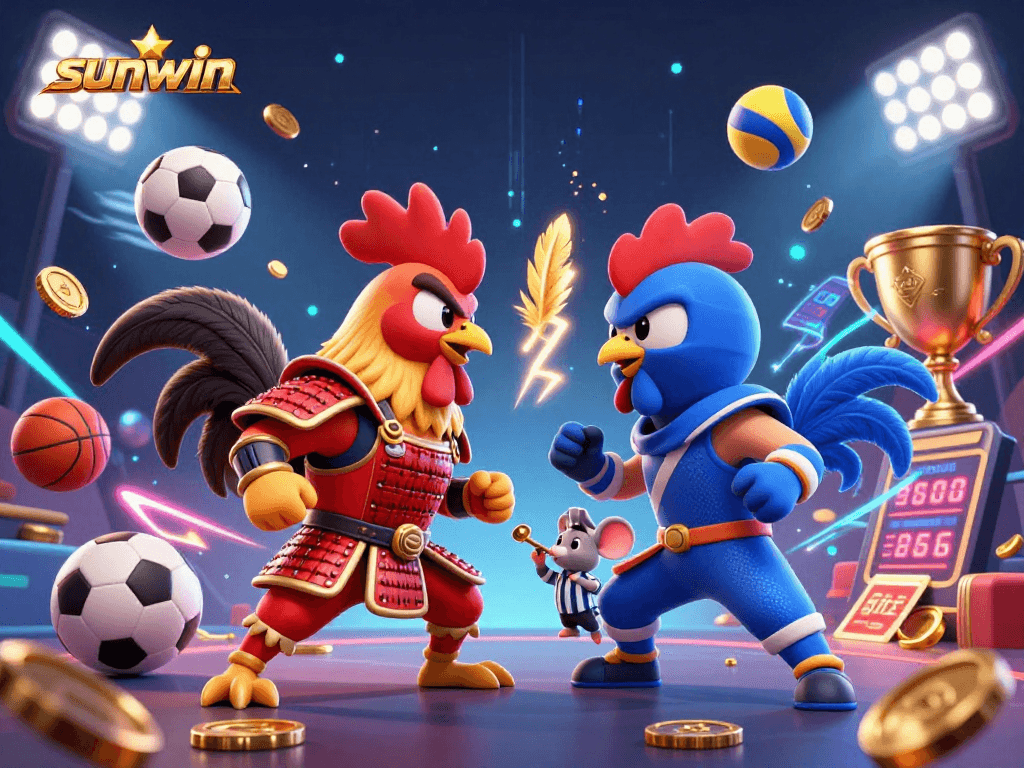 Engage with the sunwin thrilling showdown of cartoon roosters in a dynamic sports betting arena.