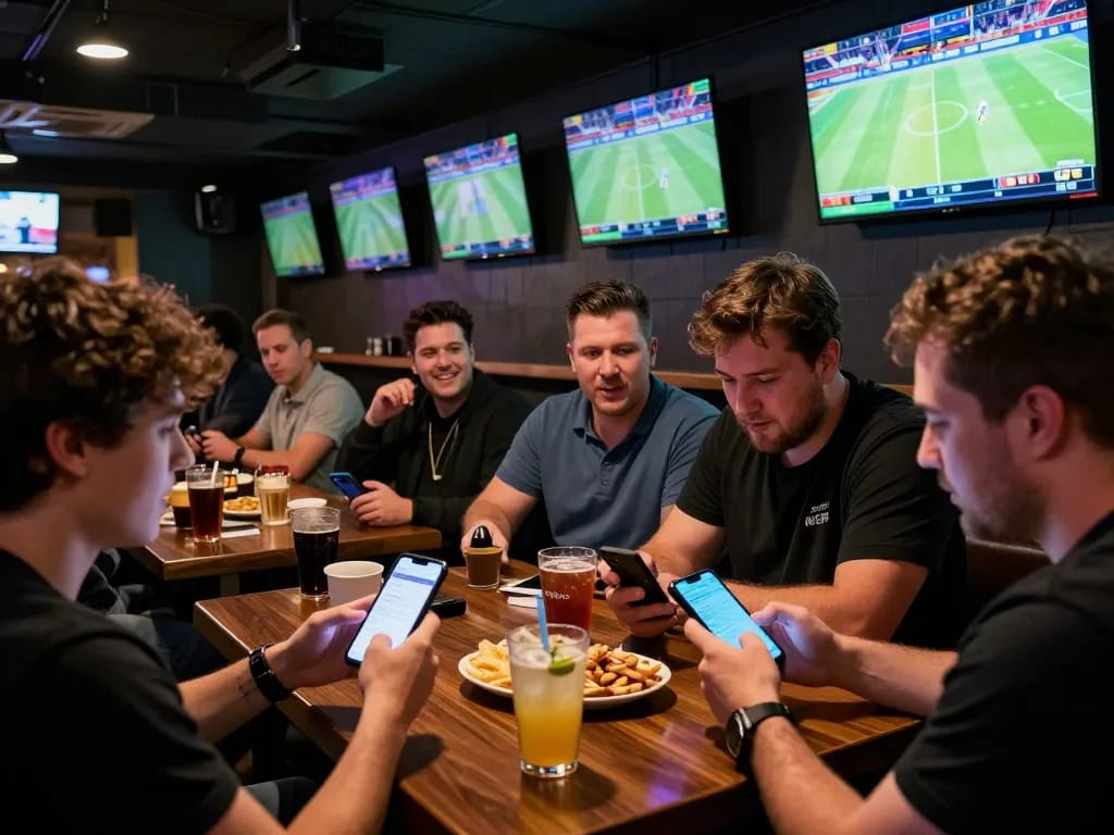 Exciting sports betting atmosphere showcasing kèo nhà cái chuẩn with friends engaging in live betting