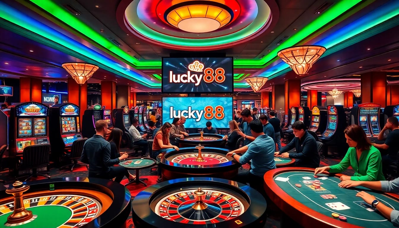 Experience the excitement of winning at lucky88 in a vibrant casino scene filled with players.
