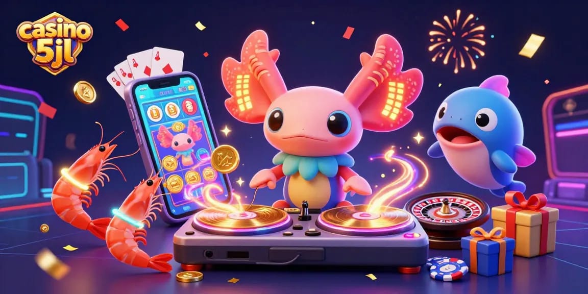 Engage with the vibrant energy of casino 5jl featuring neon characters amidst colorful gaming elements.