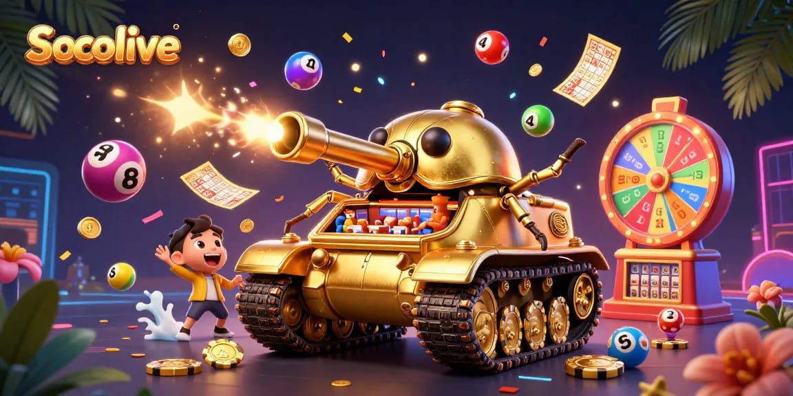 Socolive brings thrilling casino vibes with a golden beetle tank revealing a miniature gambling paradise.