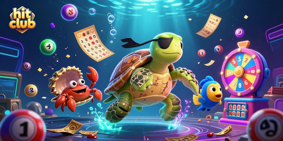 Engage in thrilling play with hit club, featuring a pirate turtle and vibrant lottery elements for an exciting gambling experience.