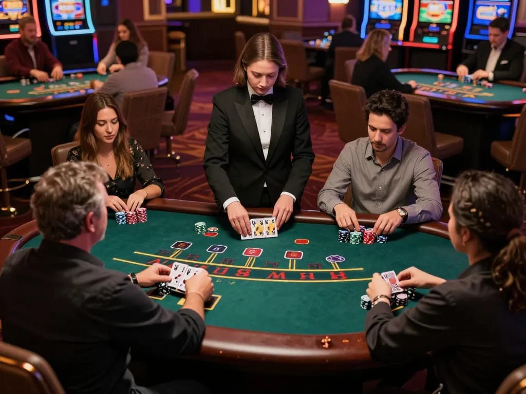 Players enjoying an engaging blackjack game at KP88's live casino, highlighting strategy and excitement.