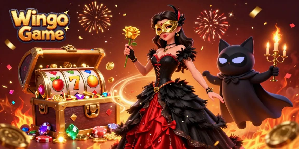 Engage in the thrilling Wingo Game surrounded by vibrant casino elements and enchanting characters.