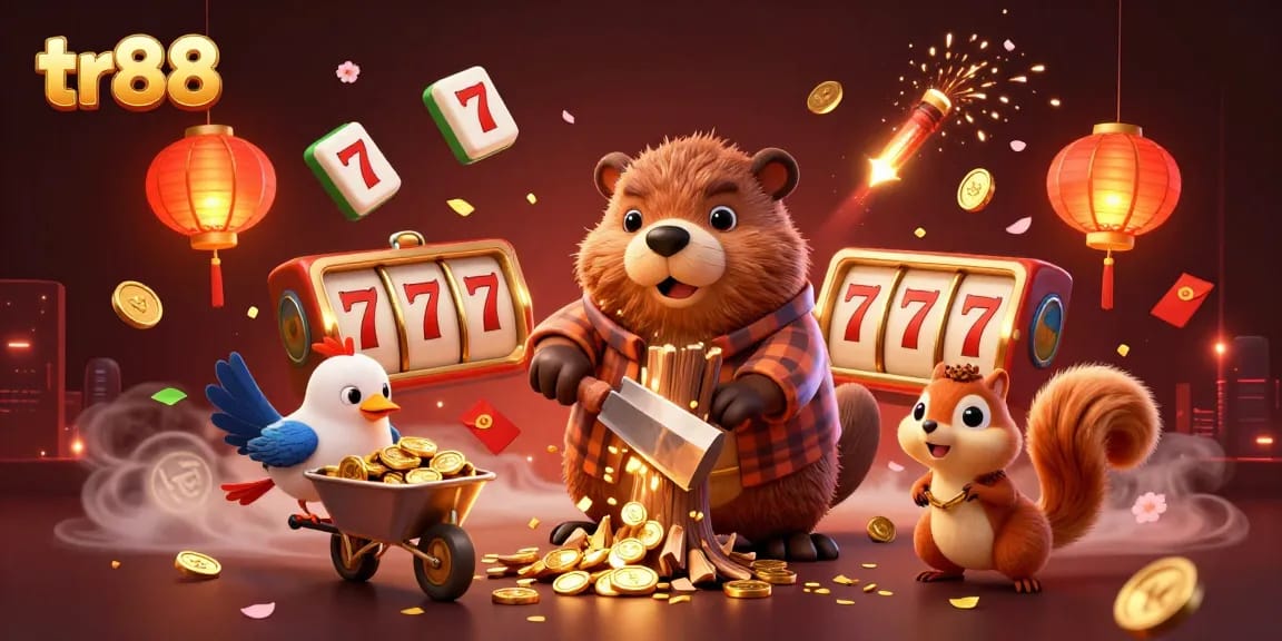Experience the thrill of tr88 casino gaming with a playful 3D cartoon scene filled with winning symbols.
