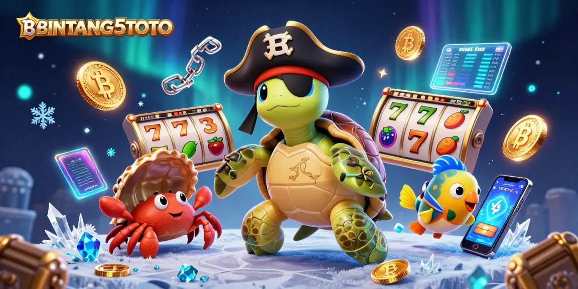 BINTANG5TOTO showcases a vibrant 3D casino scene filled with interactive slot elements and cartoon characters.