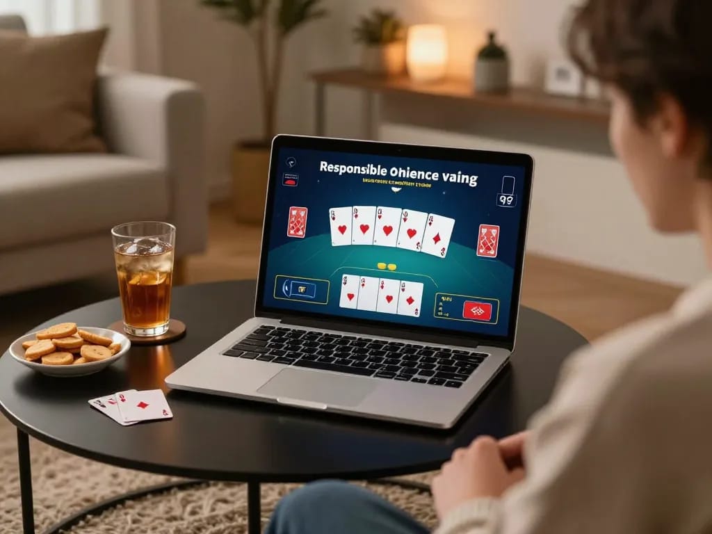 Person enjoying online casino at home on Jun88 platform, focused on poker game