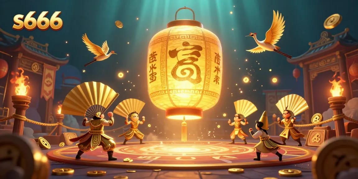 S666 players win big at the casino with golden lanterns and lucky symbols in an exciting atmosphere.