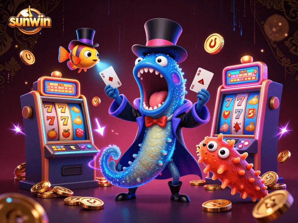 Engage with sunwin's slot adventure featuring lively sea creatures and sparkling casino elements.