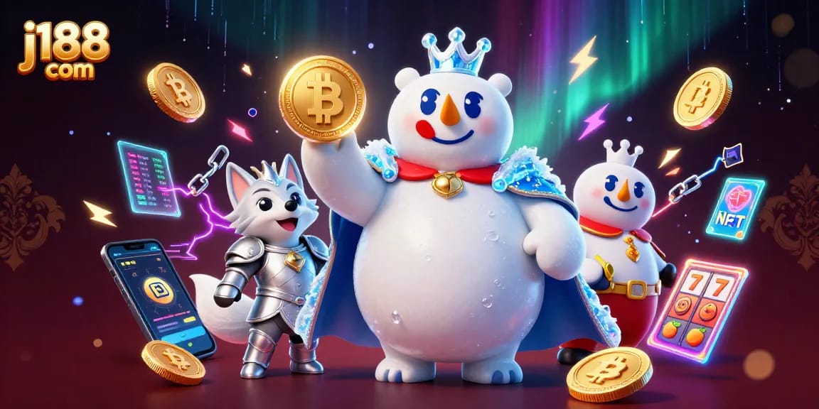 Engage with j188 com's vibrant casino world featuring a polar bear king and crypto elements.
