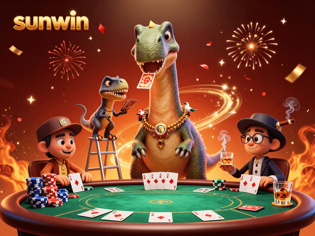 Experience the thrill of sunwin with a lively 3D casino scene featuring dynamic characters.