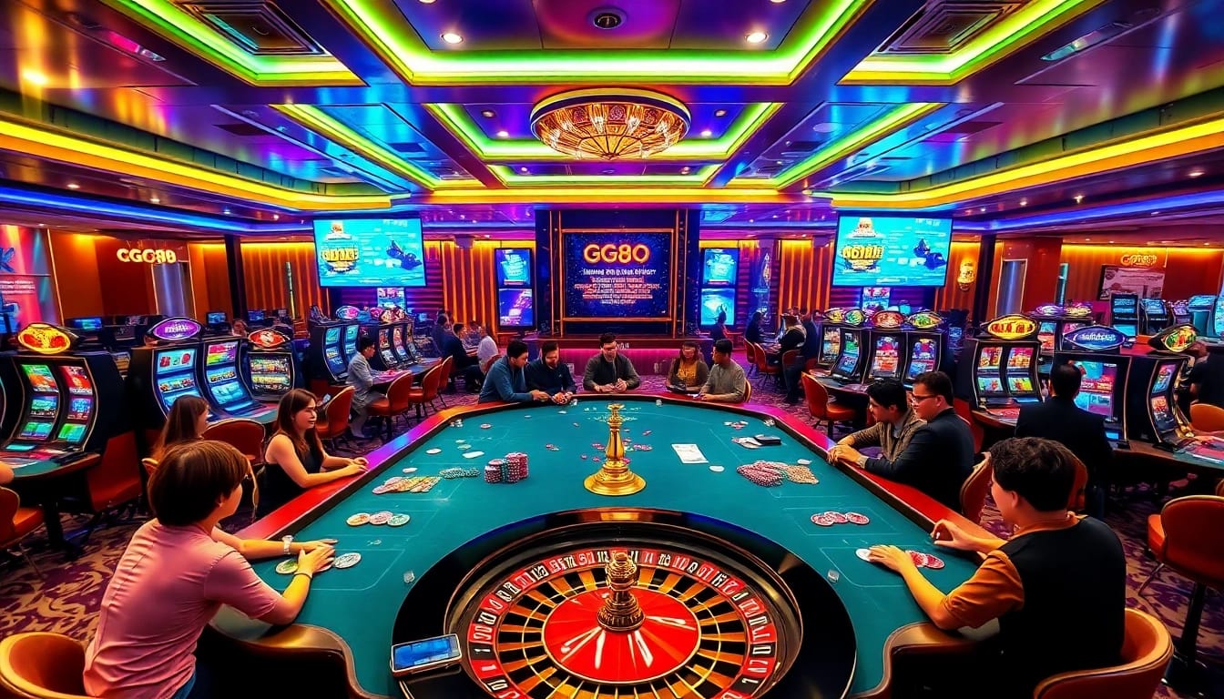 Exciting gaming scene at Nhà cái gg88 showcasing vibrant casino elements and engaging players.