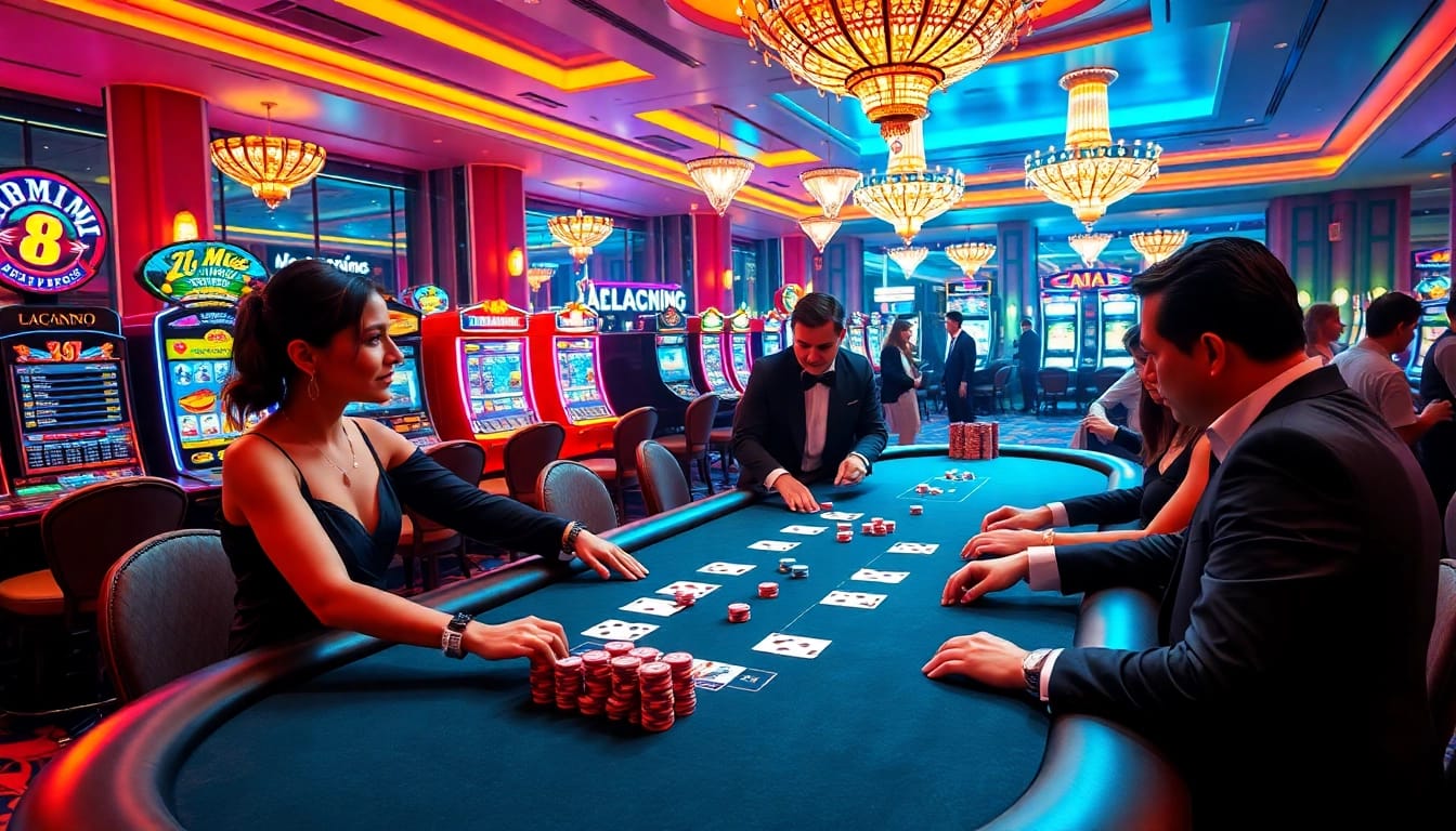 Players wearing personalized apyrankės at a vibrant casino poker table.
