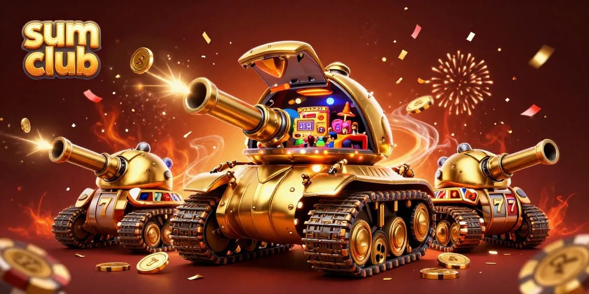 Spin the reels at sum club's vibrant casino tank filled with festive gaming elements and lucky symbols.