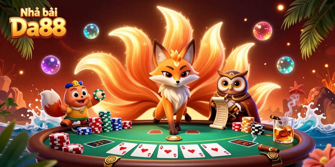 Engage in thrilling gameplay with Nhà cái Da88, where vibrant spirits and poker elements create a dynamic casino atmosphere.