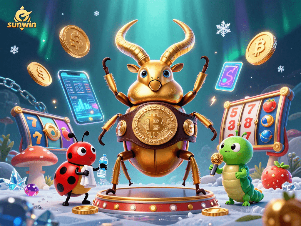 Experience the thrill of sunwin with a vibrant 3D illustration showcasing dynamic casino action.