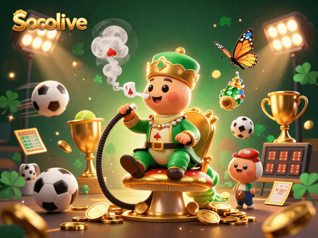 Socolive enhances your gaming experience with a vibrant illustration showcasing dynamic casino elements.