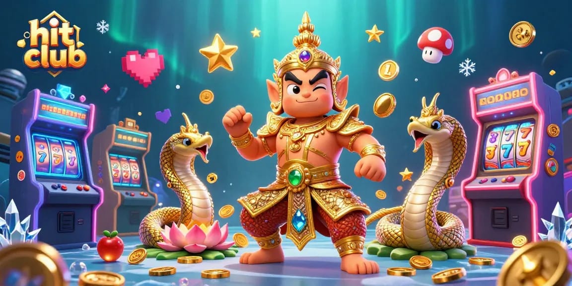 Experience the thrill at hit club with vibrant arcade elements and exciting slot machine visuals.