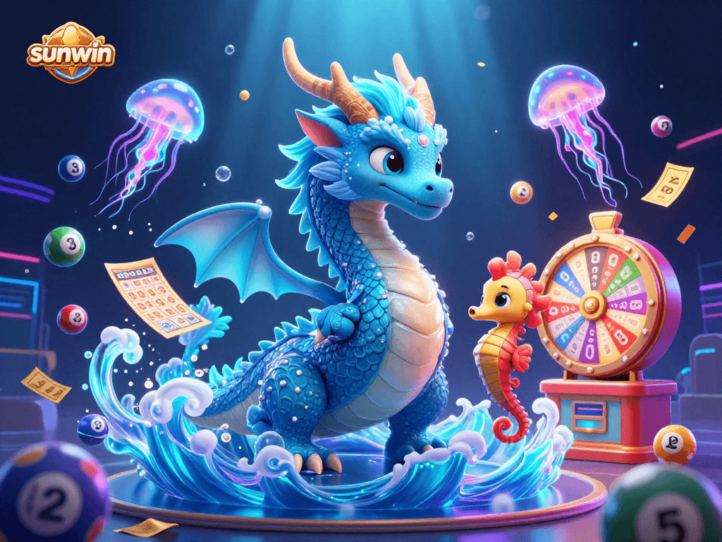 Engage with sunwin's vibrant lottery scene featuring a water dragon, seahorse knight, and dynamic game elements.