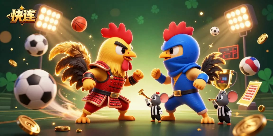 快连 roosters face off in a vibrant gambling scene filled with sports elements and dynamic action