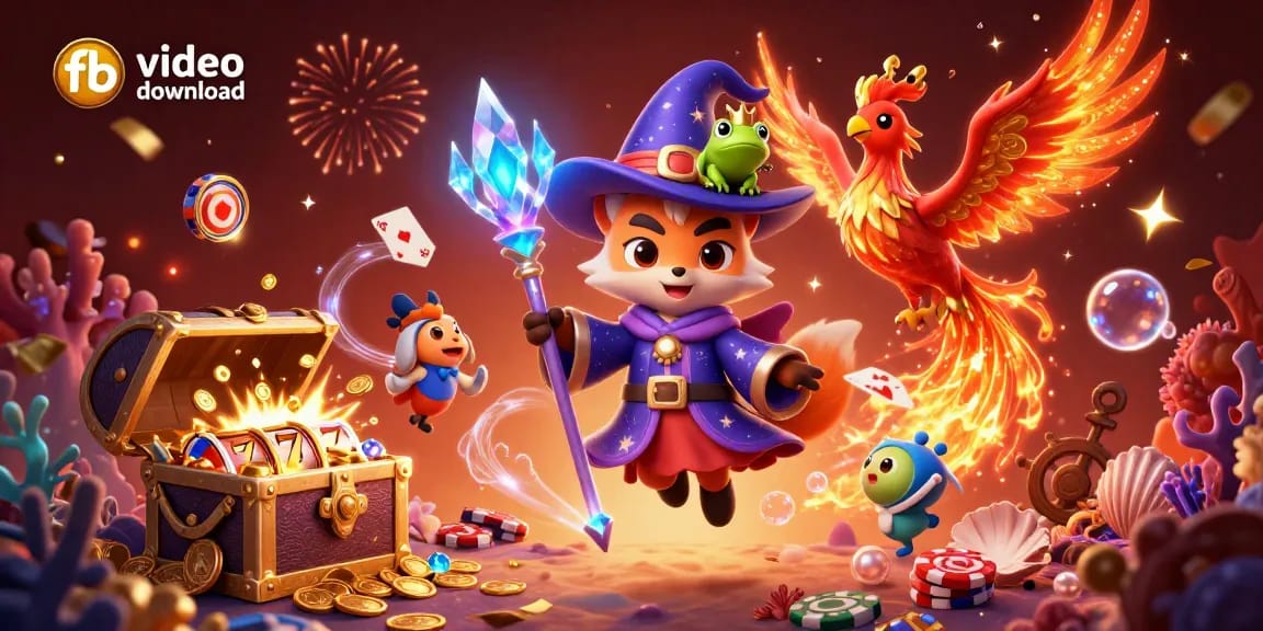 Experience dynamic fb video download with a colorful casino scene featuring enchanting characters and exciting game elements.
