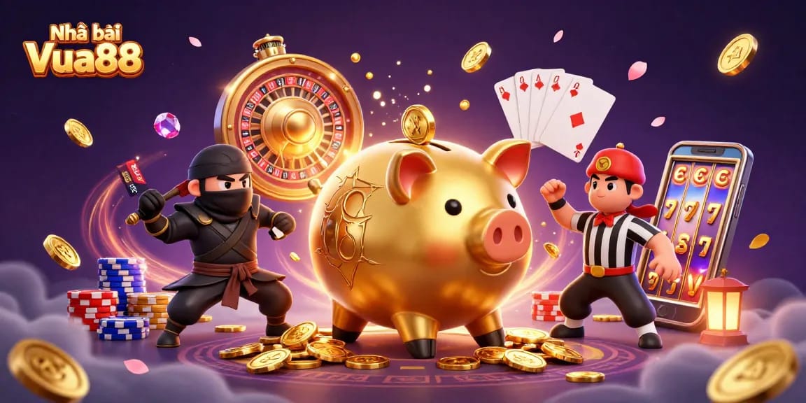 Experience thrilling action at Nhà cái Vua88 with dynamic cartoon characters showcasing casino excitement.