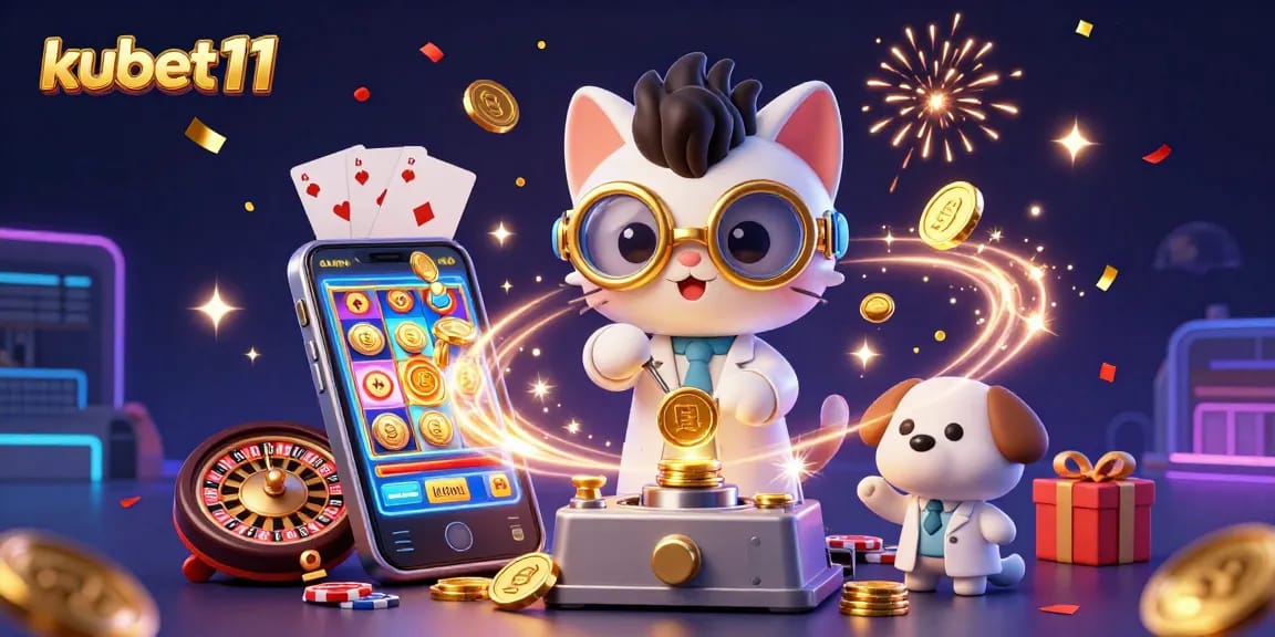 Experience exciting gaming action at kubet11 with vibrant 3D casino scenes full of golden coins and slot games.