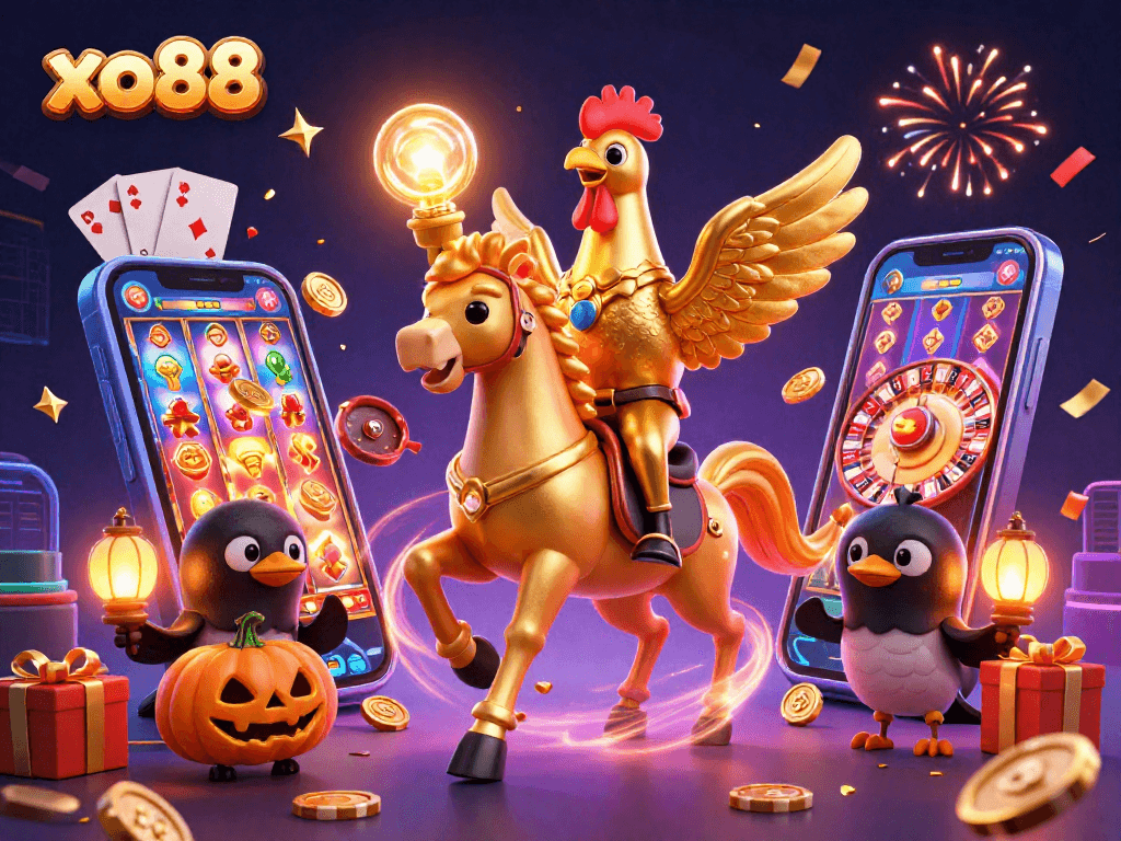 Experience exciting wins at xo88 while exploring a vibrant casino scene with animated characters and game elements.