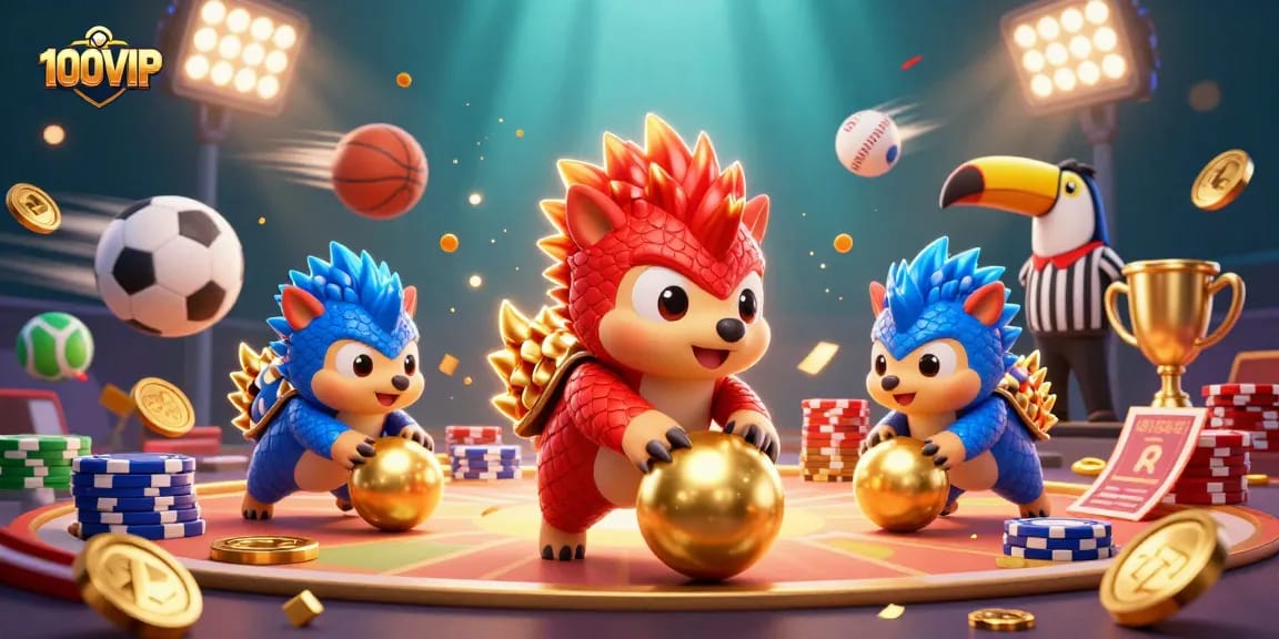 Join 100VIP's thrilling gameplay as pangolins bowl through poker chips and fly with sports balls.