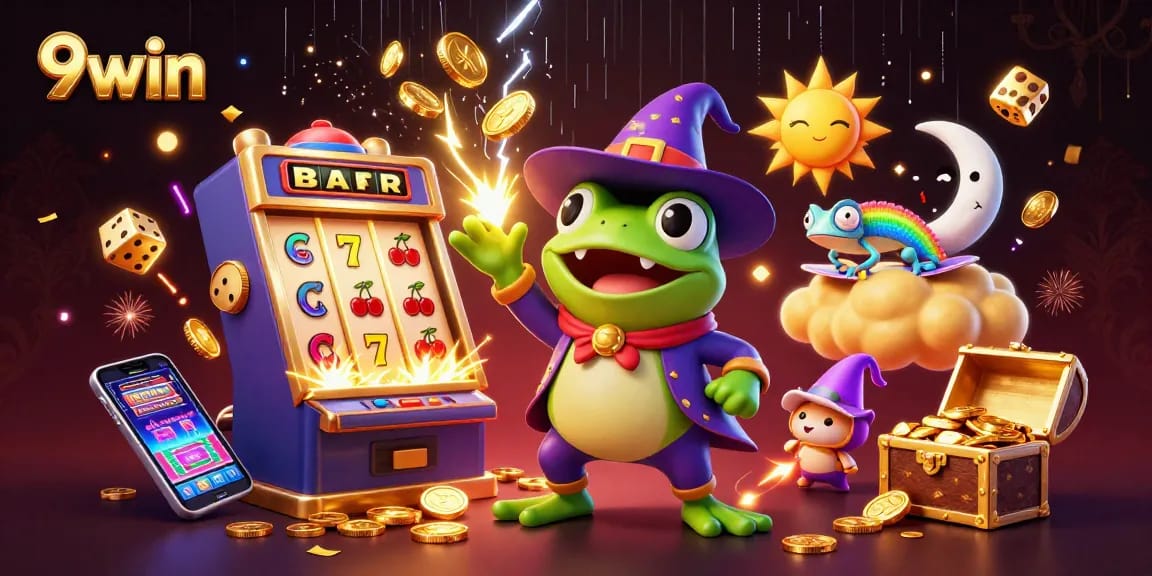 Celebrate big wins at 9win with a vibrant casino-themed 3D illustration bringing excitement to life.
