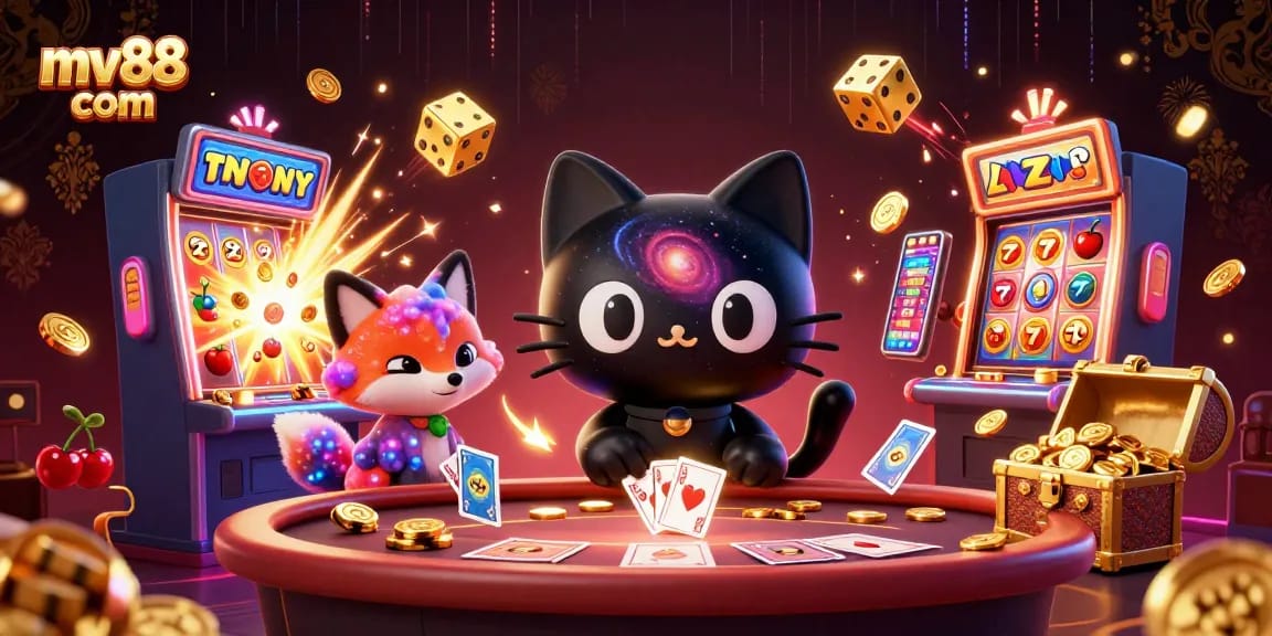Experience the excitement of mv88 com with a cosmic casino playground featuring vibrant characters and jackpot elements.