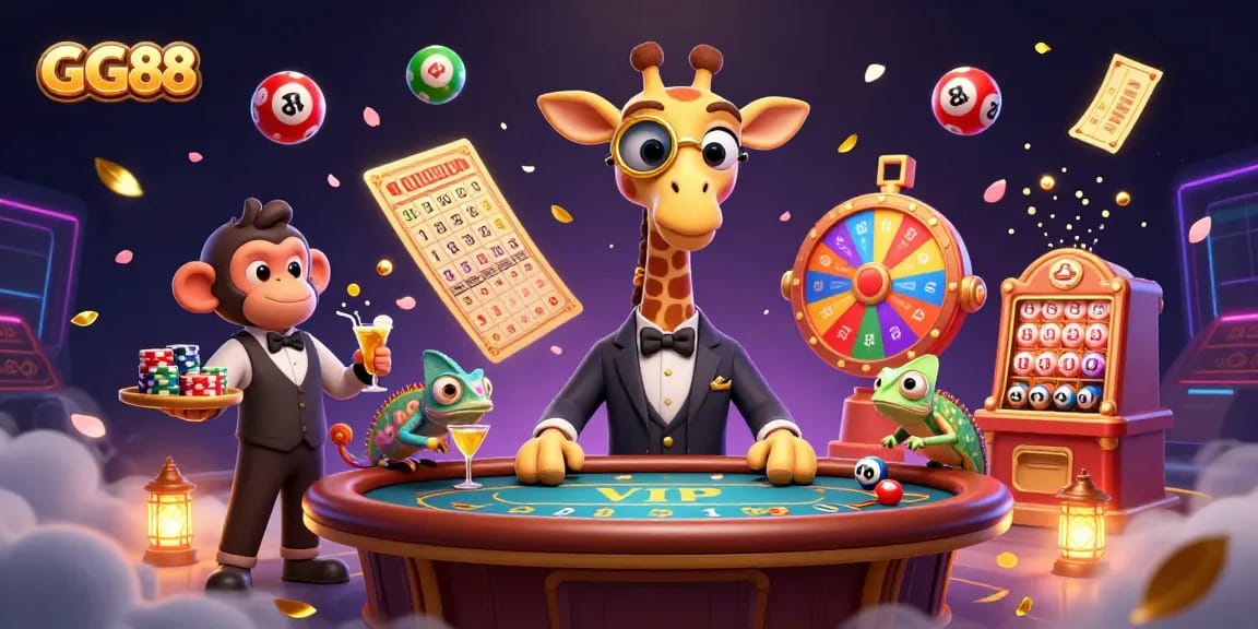 Experience thrilling games at GG88, featuring 3D characters and vibrant casino elements alive with energy.