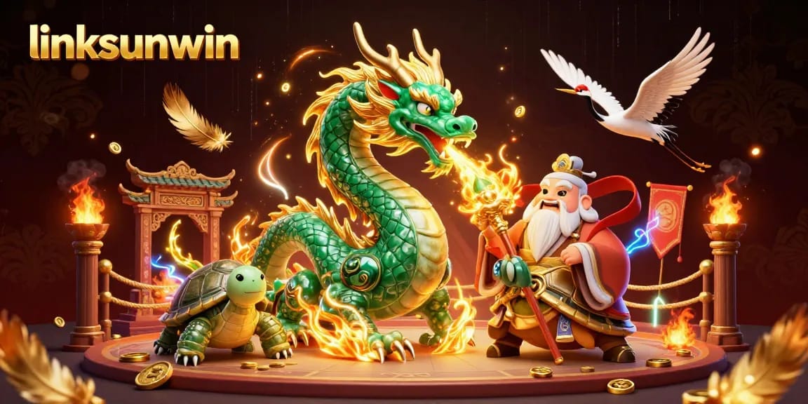 Experience excitement with linksunwin's dynamic casino world featuring a jade dragon and lucky cranes.