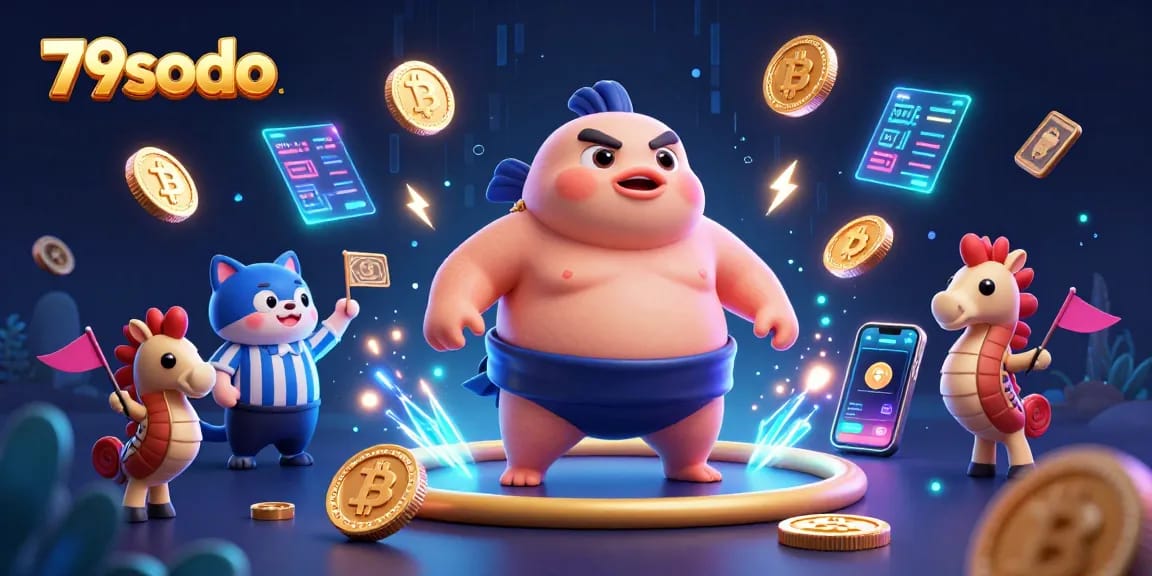 Engage in thrilling gameplay at 79sodo, featuring vibrant 3D characters and crypto-themed visuals.