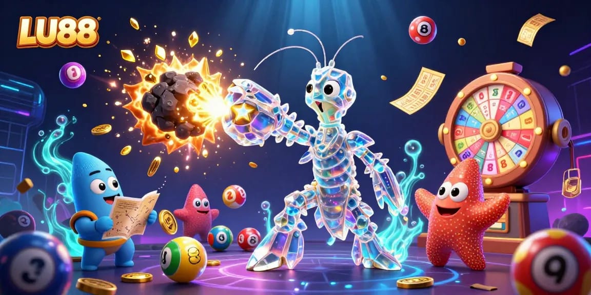 LU88 enriches the casino experience as the galactic samurai mantis shrimp fights for golden winnings.