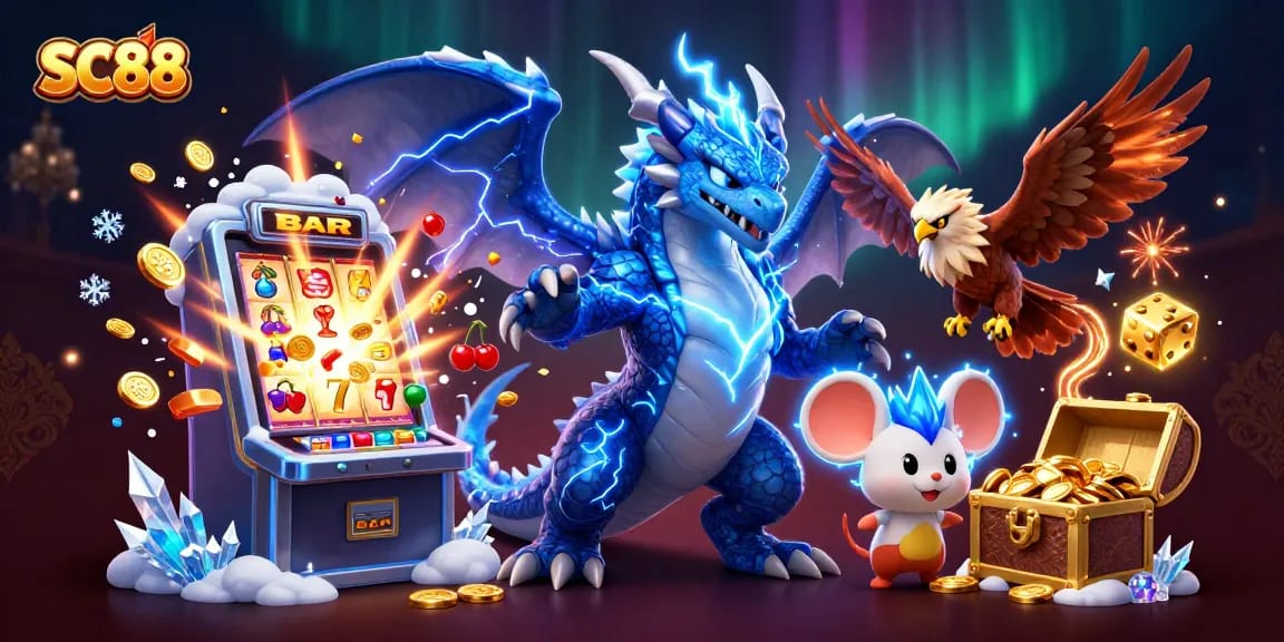 Engage with SC88's vibrant 3D casino scene featuring exciting slots and dynamic characters.
