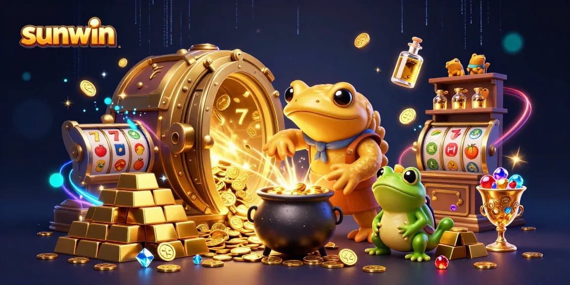 Experience the magic of sunwin with a golden salamander casino alchemist creating riches in a vibrant 3D scene.