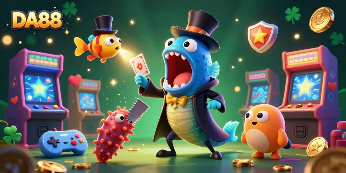 DA88 showcases a vibrant casino gaming scene with deep-sea characters in action.