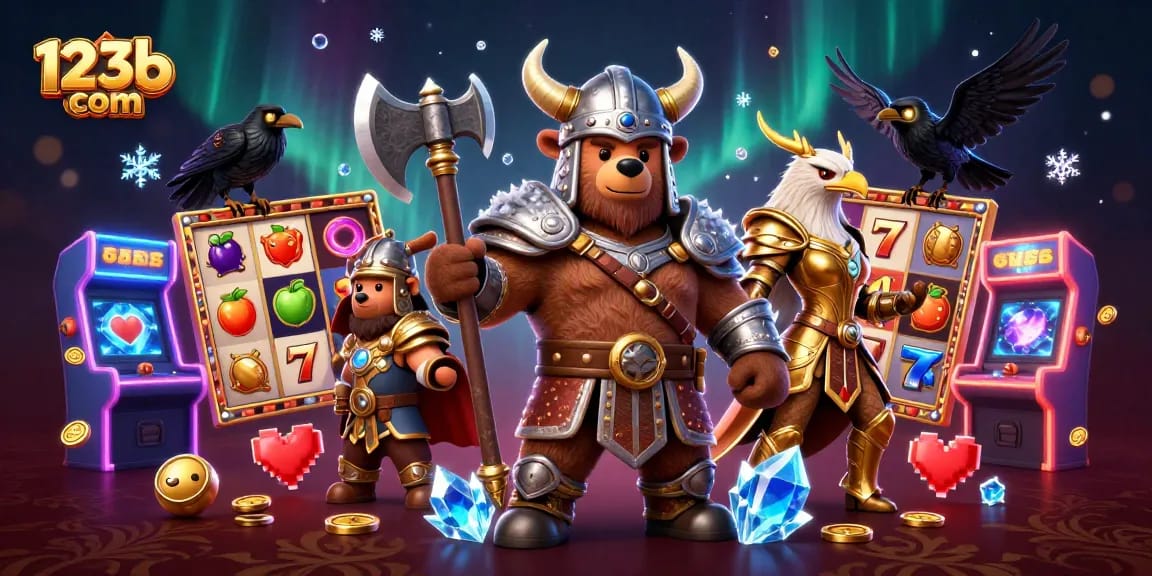 Experience the thrill of gaming with 123b com in an action-packed casino scene with Viking warriors.